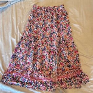 Amazon Pink and Blue Smocked A-Line Maxi Skirt